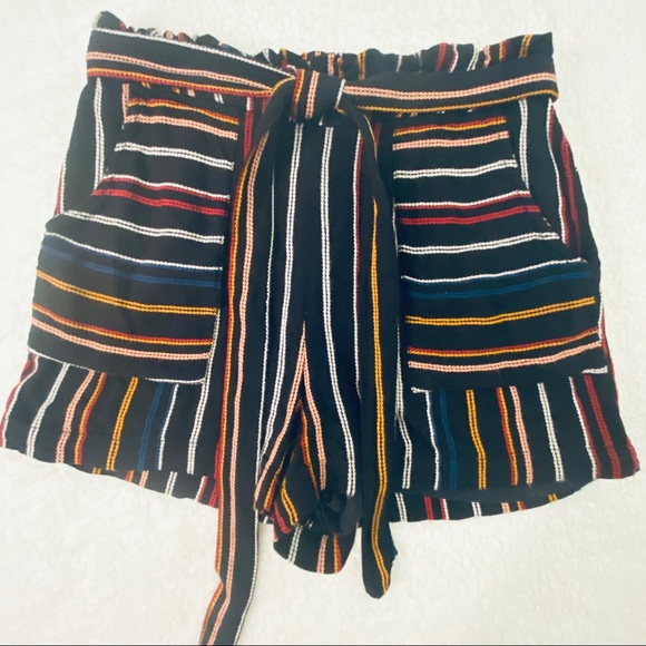 Boho , black with multi colored stripped short - Picture 1 of 2